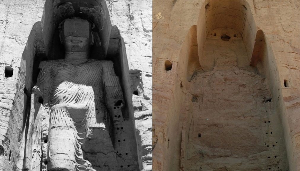 Statue de Bouddha à Bamiyan, avant et après destruction Statue de Bouddha à Bamiyan, avant et après destruction / ©UNESCO/A Lezine;Tsui - CC BY-SA 3.0 Wikimedia Commons